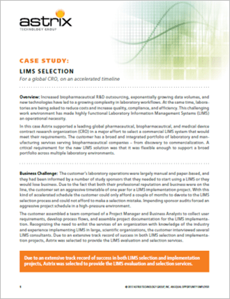 CASE STUDY:  LIMS Selection Services