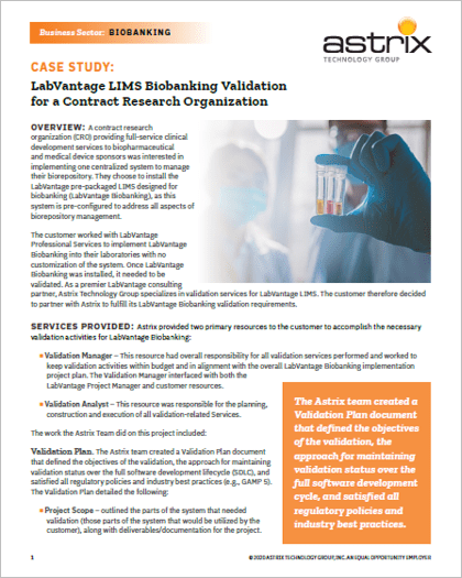 CASE STUDY:  Labvantage LIMS Biobanking 