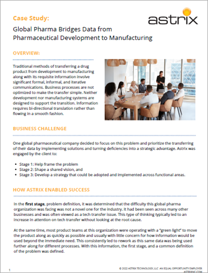 Global Pharma Bridges Data from Pharmaceutical Development to Manufacturing